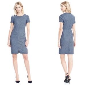 BANANA REPUBLIC Wool-Blend Flannel Sheath Dress in Light Blue 14